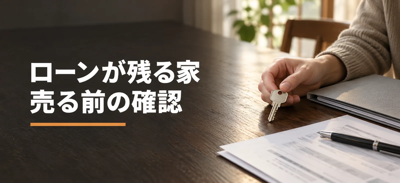 住宅ローンの資料と家の鍵を確認する説明用イメージ画像。実際の取引物件やお客様の相談現場ではありません
